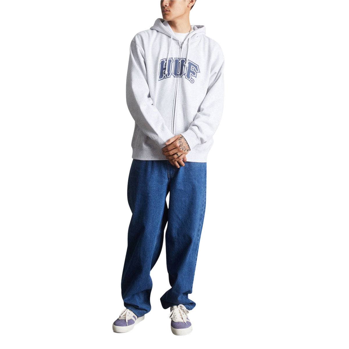 HUF Classic Arch Full Zip Hoodie - Heather Grey/Navy image 4
