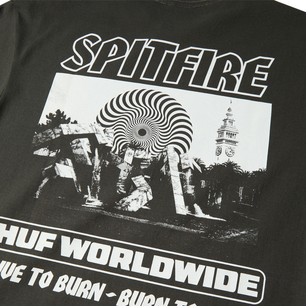 HUF x Spitfire Burn Heavyweight T-Shirt - Washed Black image 3