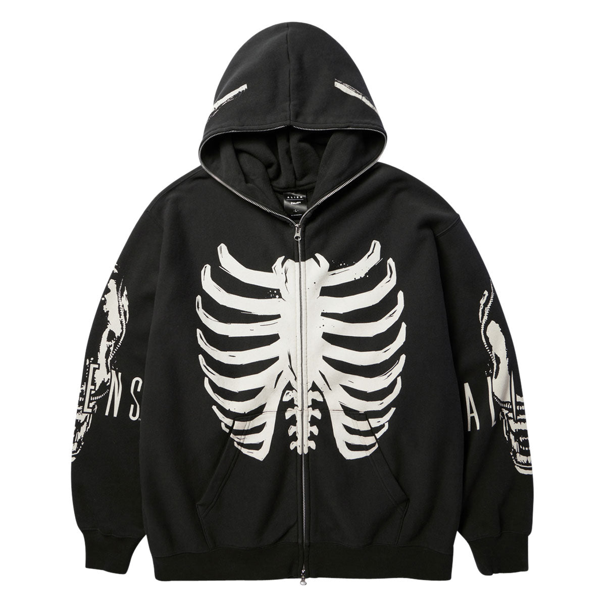 HUF x Aliens Facehugger Full Zip Washed Hoodie - Vintage Black image 1