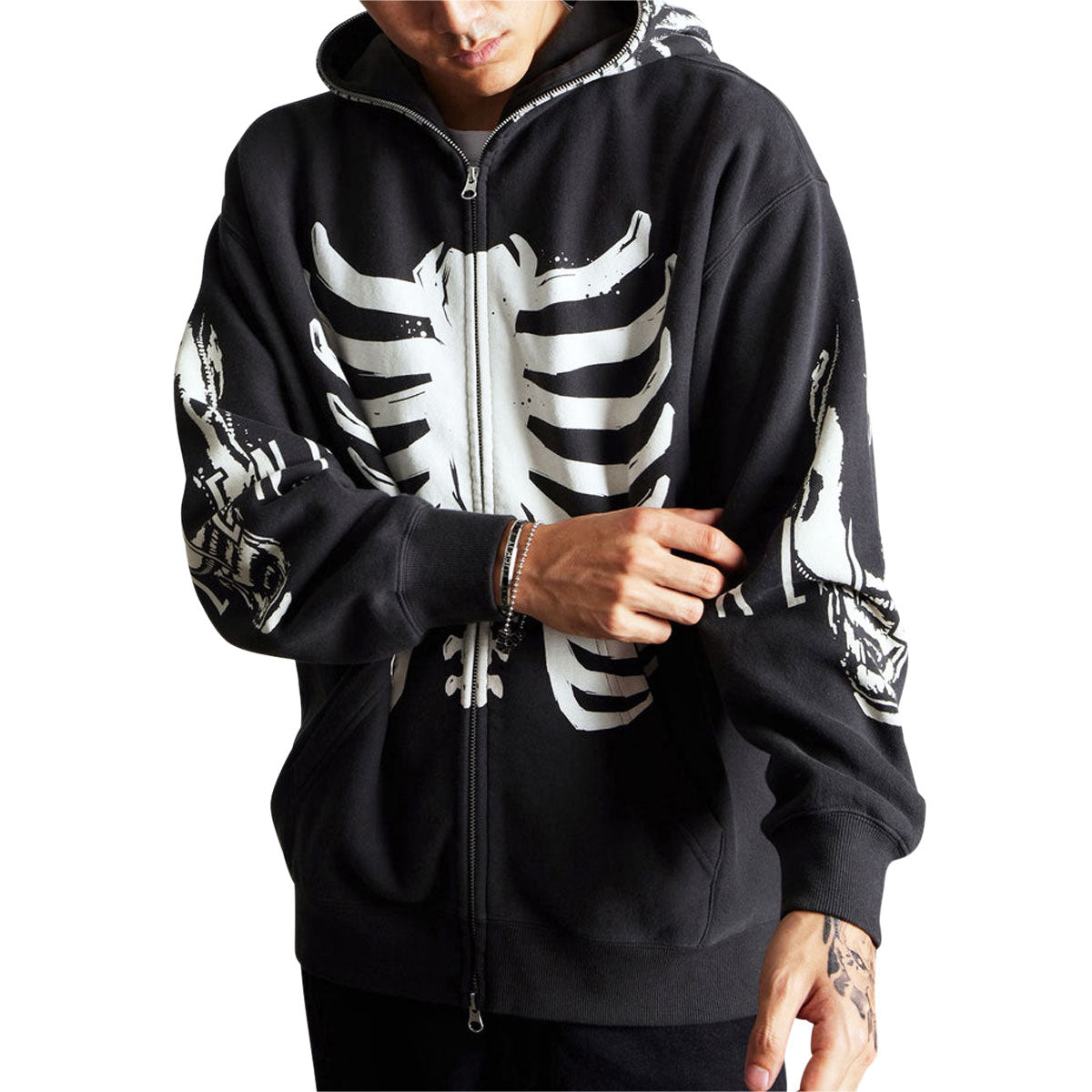HUF x Aliens Facehugger Full Zip Washed Hoodie - Vintage Black image 2
