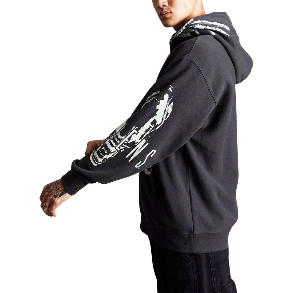 HUF x Aliens Facehugger Full Zip Washed Hoodie - Vintage Black image 4