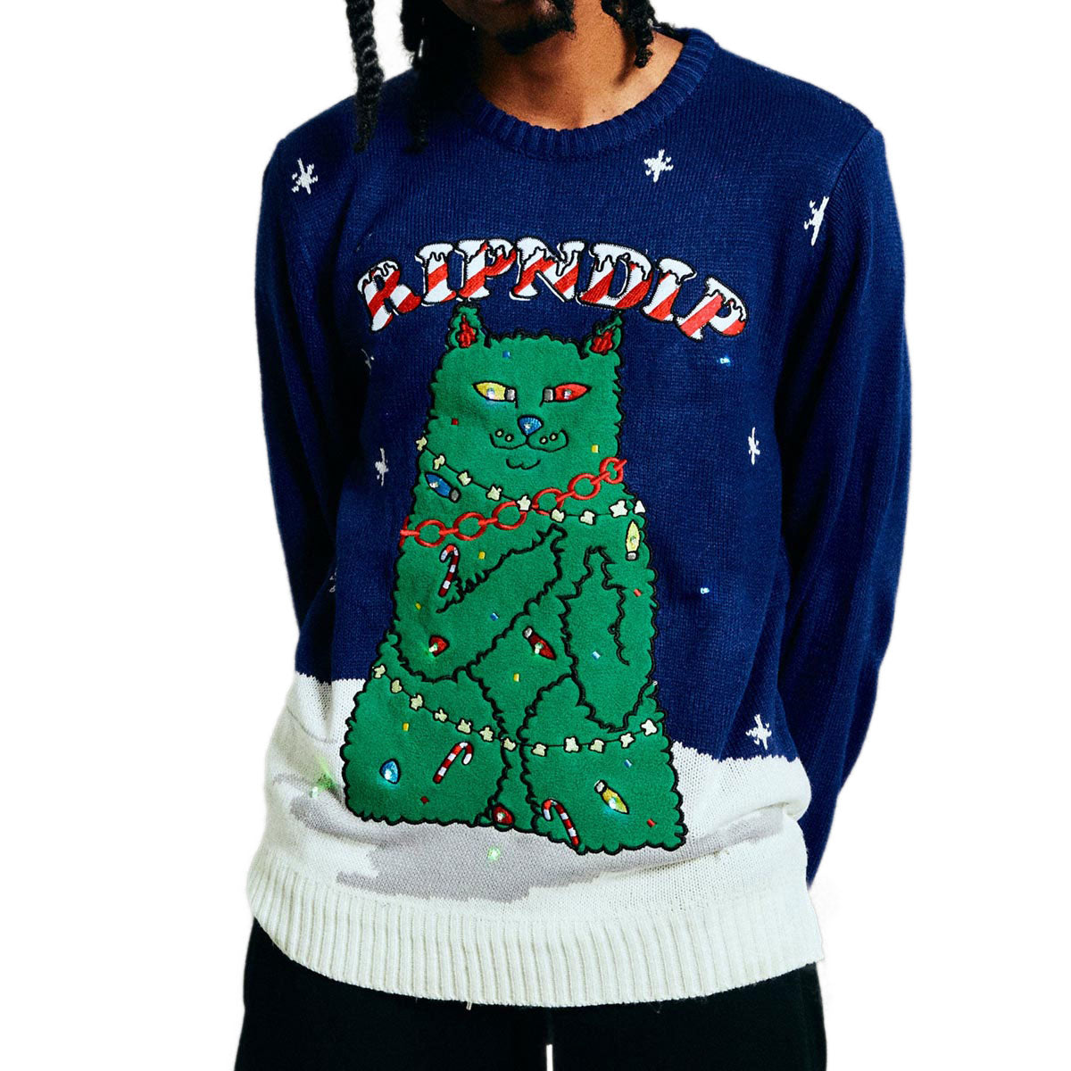 RIPNDIP Litmas Tree Light Up Knit Sweater - Navy image 3