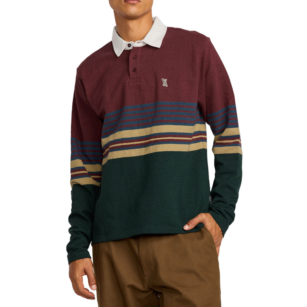 RVCA Harbor Long Sleeve Polo Shirt - Red Earth image 1