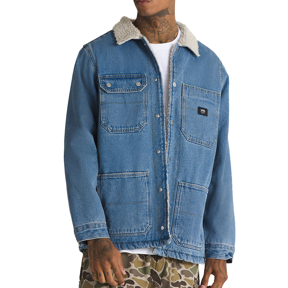 Vans Drill Chore Denim Sherpa Coat Jacket - Stonewash Blue image 1