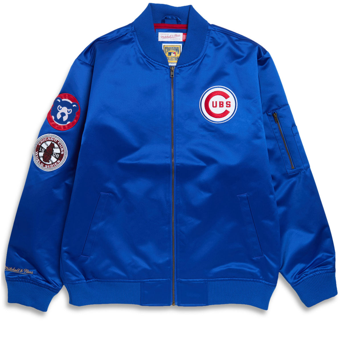 Mitchell & Ness x MLB Cubs Vintage Logo Satin Bomber Jacket - Royal image 1