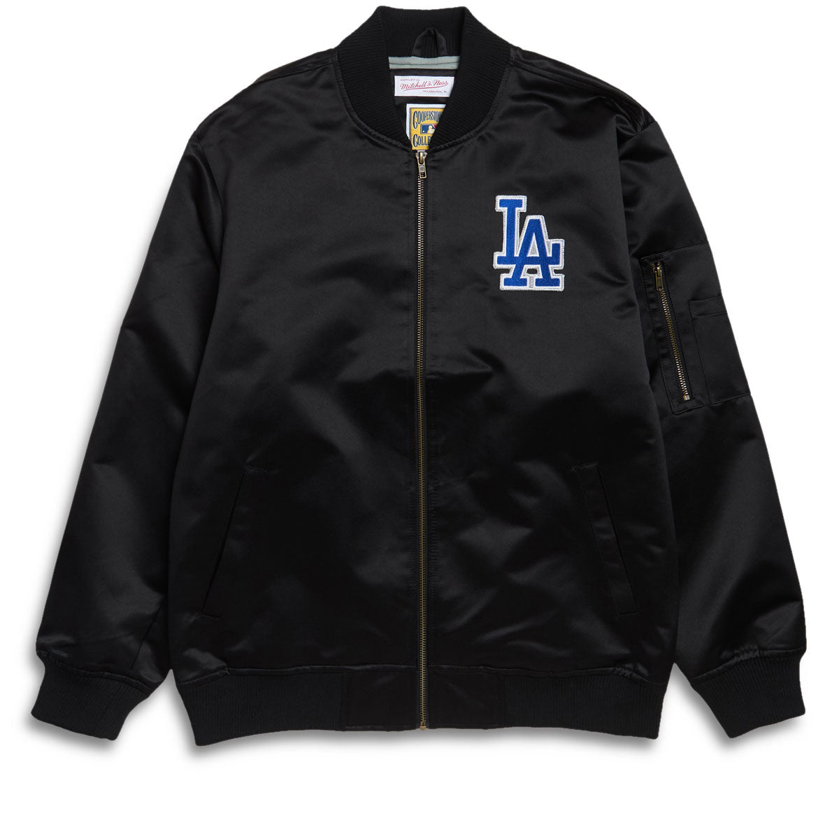 Mitchell & Ness x MLB Dodgers Vintage Logo Satin Bomber Jacket - Black/Blue image 1