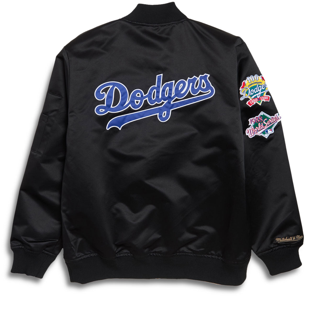 Mitchell & Ness x MLB Dodgers Vintage Logo Satin Bomber Jacket - Black/Blue image 2