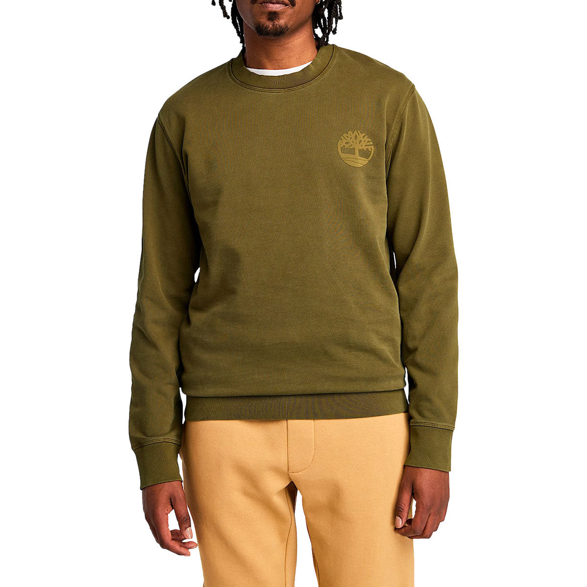 Timberland Garment Dye Back Graphic Crew Neck Sweatshirt - Dark Olive image 1