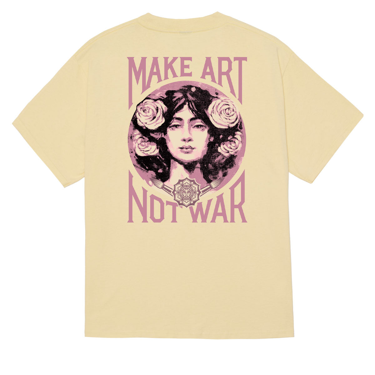 Obey Make Art Not War T-Shirt - Pale Yellow image 1