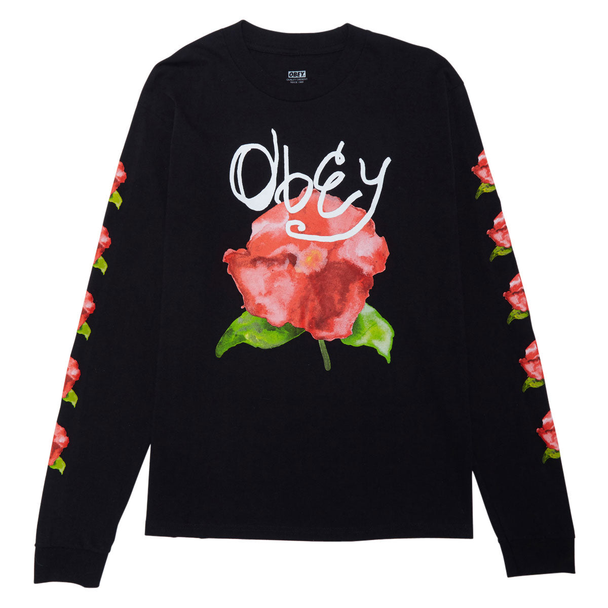 Obey Watercolor Poppy Long Sleeve T-Shirt - Black image 1