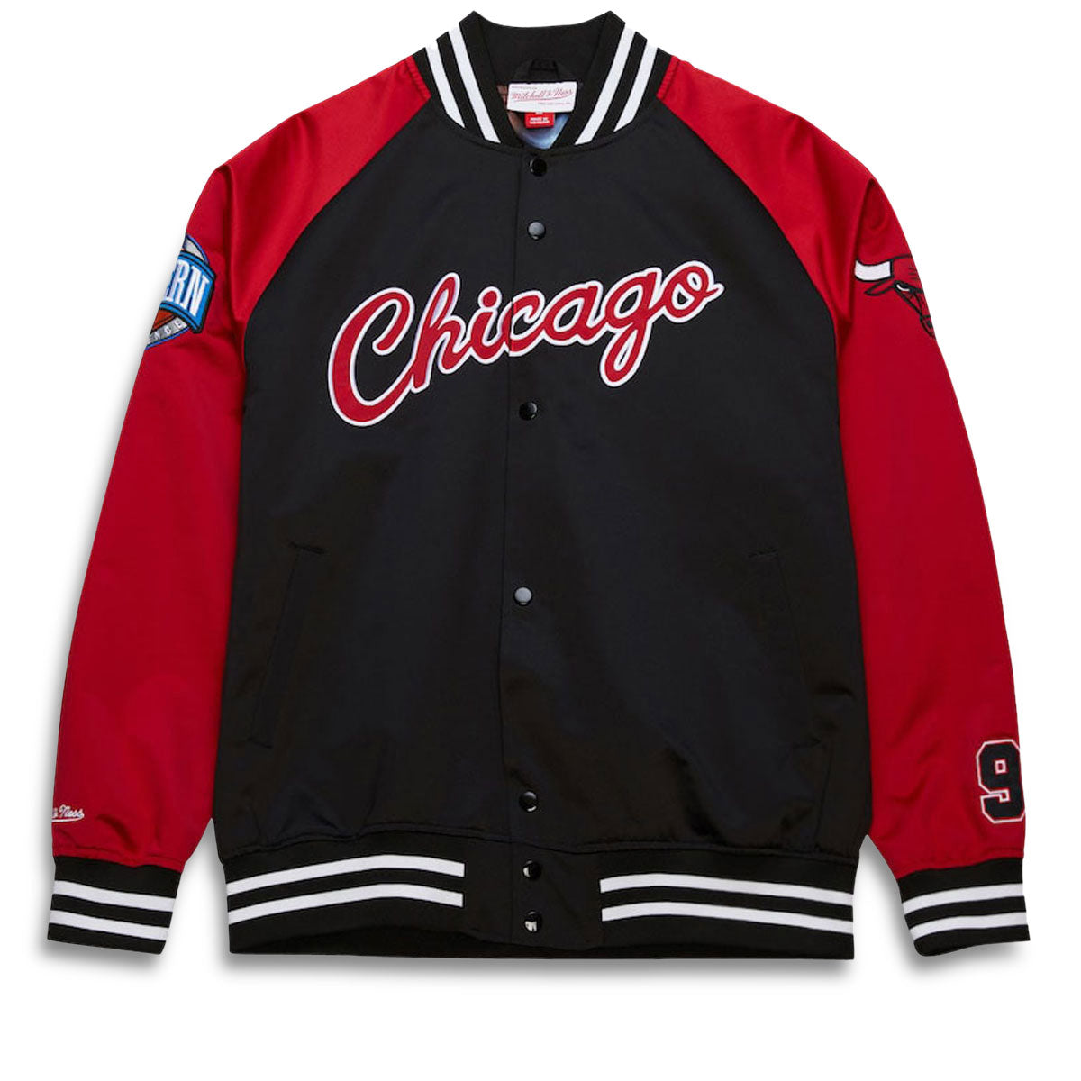 Mitchell & Ness x NBA Bulls Vintage Logo Dennis Rodman Satin Jacket - Black image 1