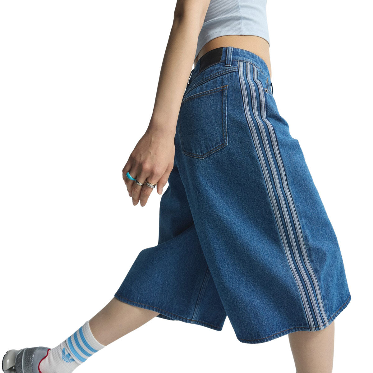 Adidas Womens Firebird Denim Jort Shorts - Medium Vintage Denim image 4
