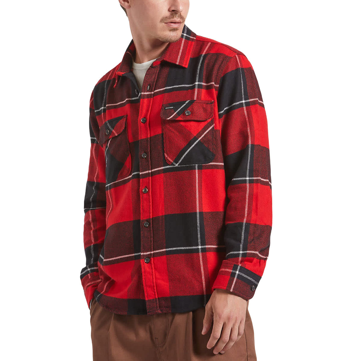 Brixton Bowery Long Sleeve Shirt - Black/Adrenaline Rush/Off White image 3