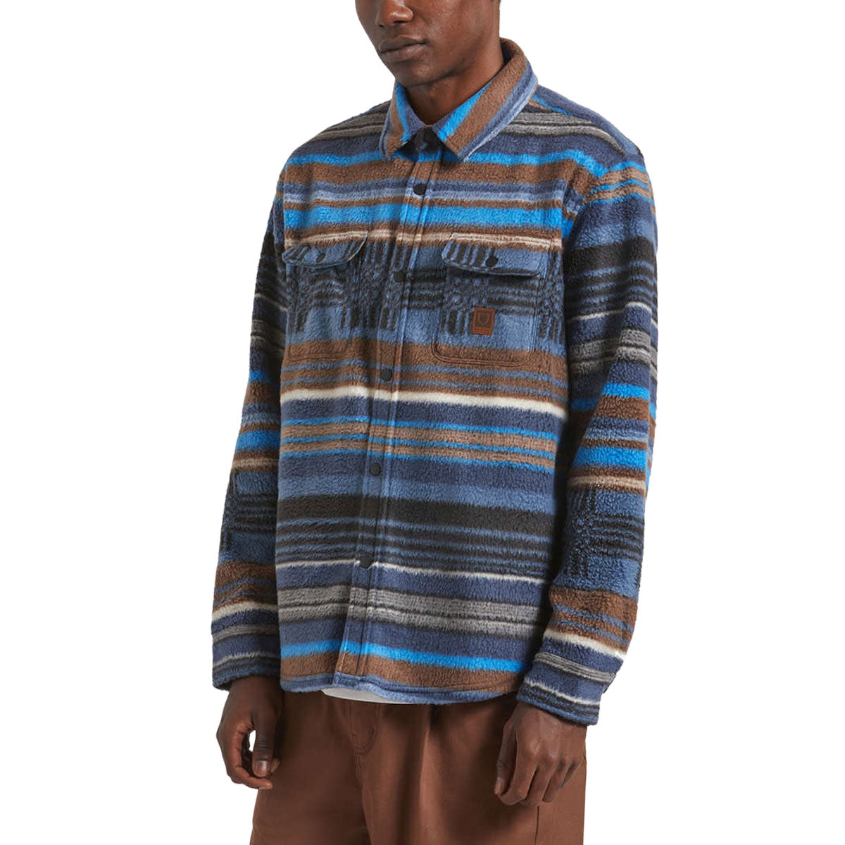 Brixton Bowery Long Sleeve Arctic Stretch Fleece Shirt - Mood Indigo Blanket Stripe image 1