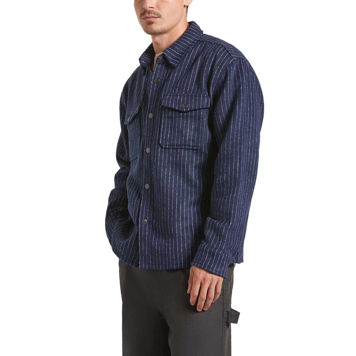 Brixton Selden Soft Brushed Flannel Shirt - Mood Indigo Pinestripe image 1