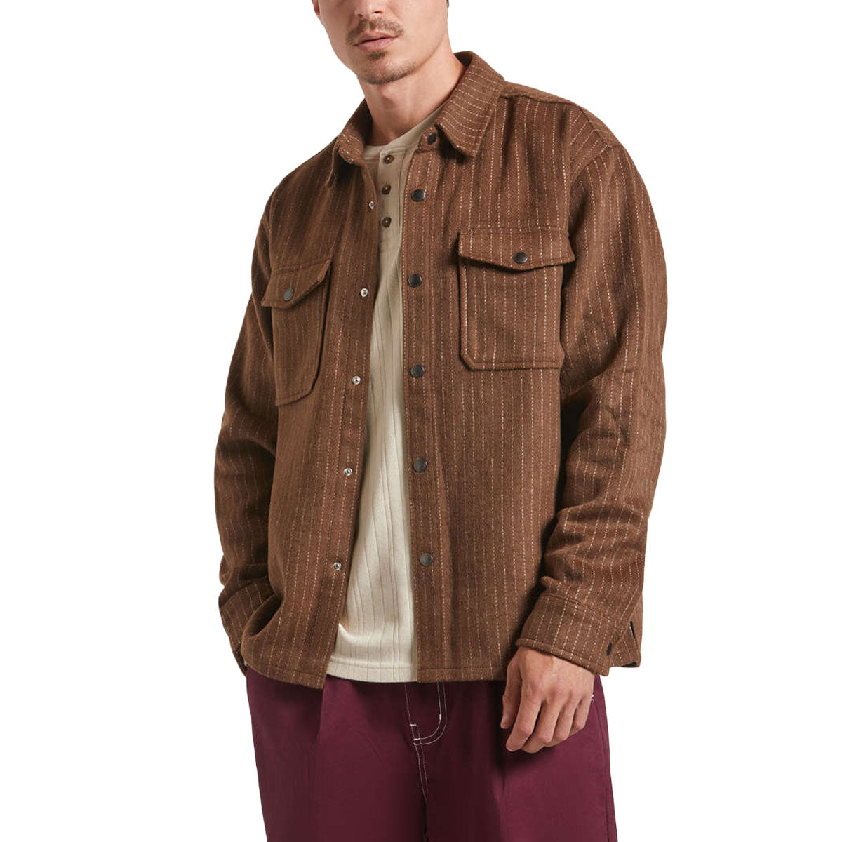 Brixton Selden Soft Brushed Flannel Shirt - Pinecone Brown Pinestripe image 1