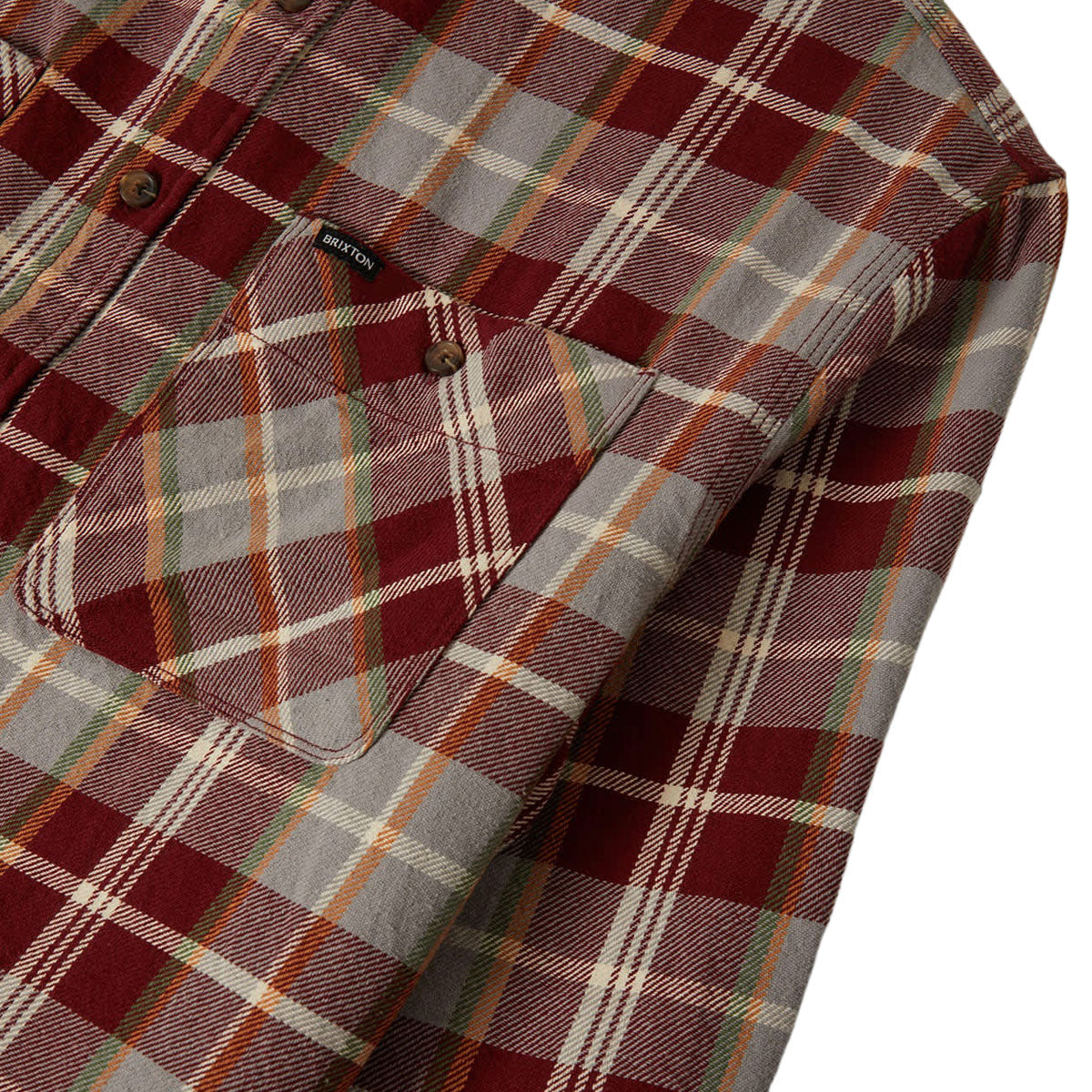 Brixton Vintage Wash Flannel Shirt - Maroon Red/Beige/Green image 4