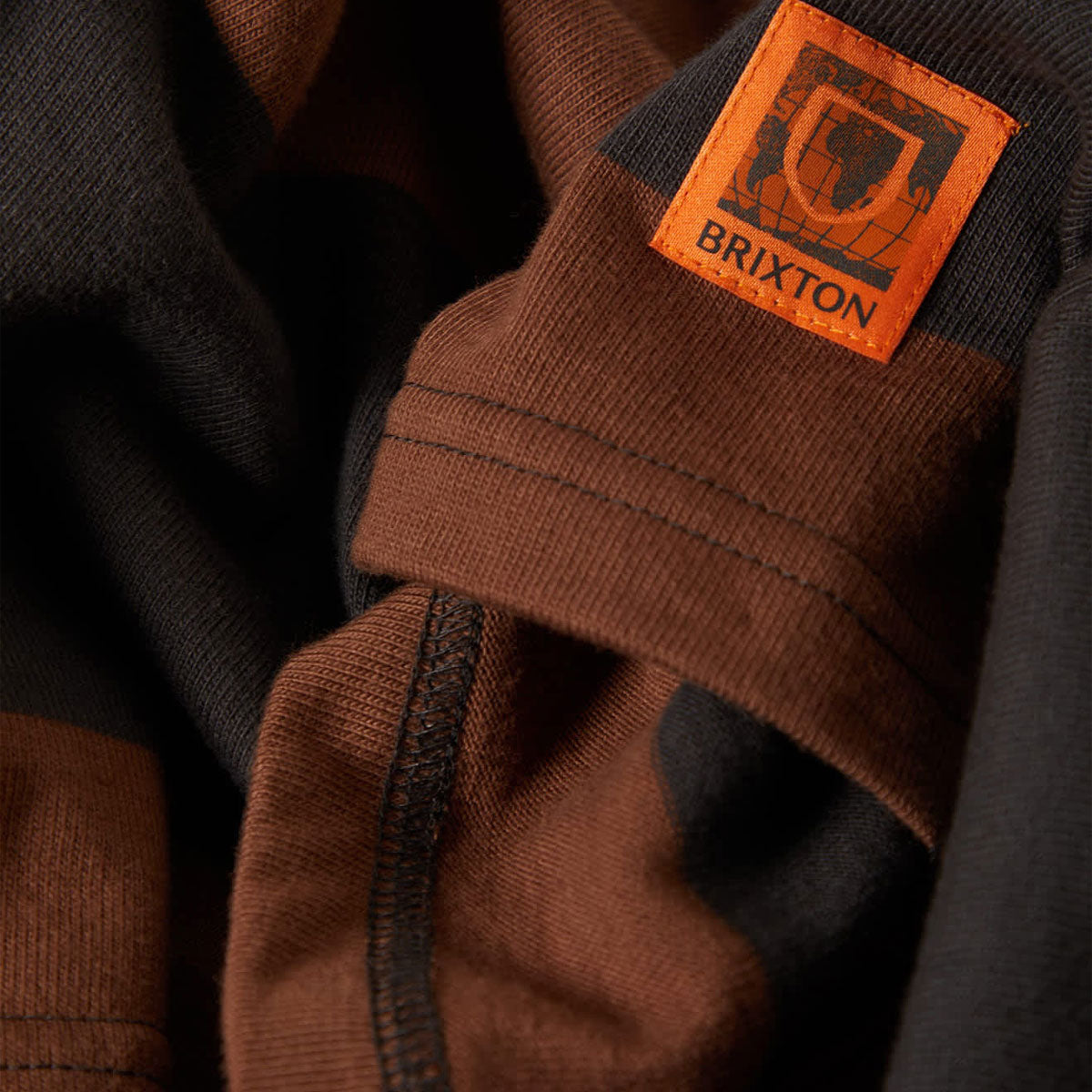 Brixton Union Heavyweight Rugby Polo Shirt - Washed Black/Pinecown Brown image 4