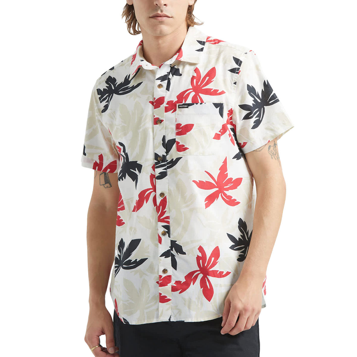 Brixton Charter Print Shirt - Off White/Black/Red Palm Floral image 2