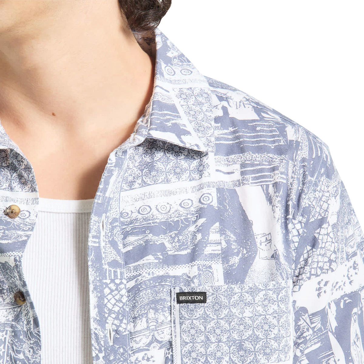 Brixton Charter Print Shirt - Navy/White Collage image 3