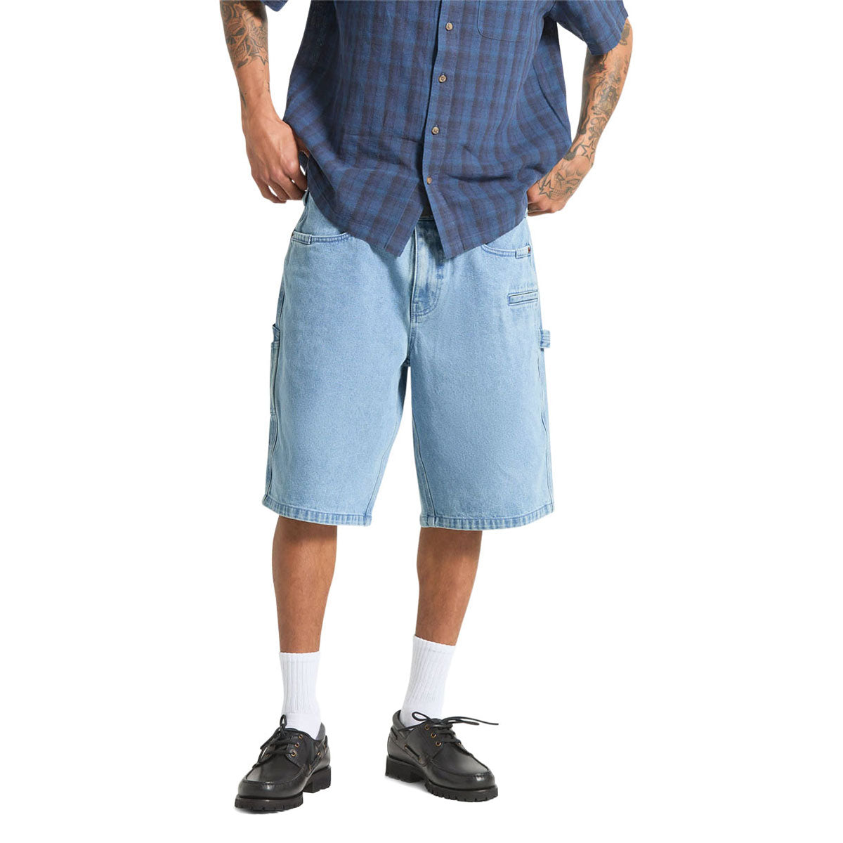 Brixton Builders Carpenter Baggy Shorts - Washed Blue Denim image 3