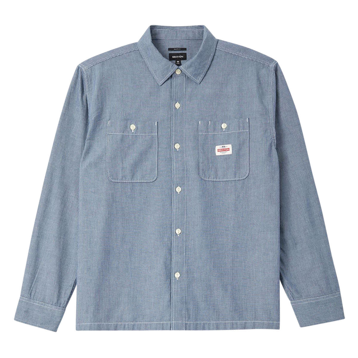 Brixton Trademark Long Sleeve Woven Shirt - Blue Chambray Micro Stripe image 3