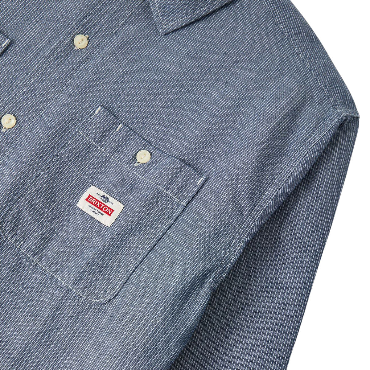 Brixton Trademark Long Sleeve Woven Shirt - Blue Chambray Micro Stripe image 4