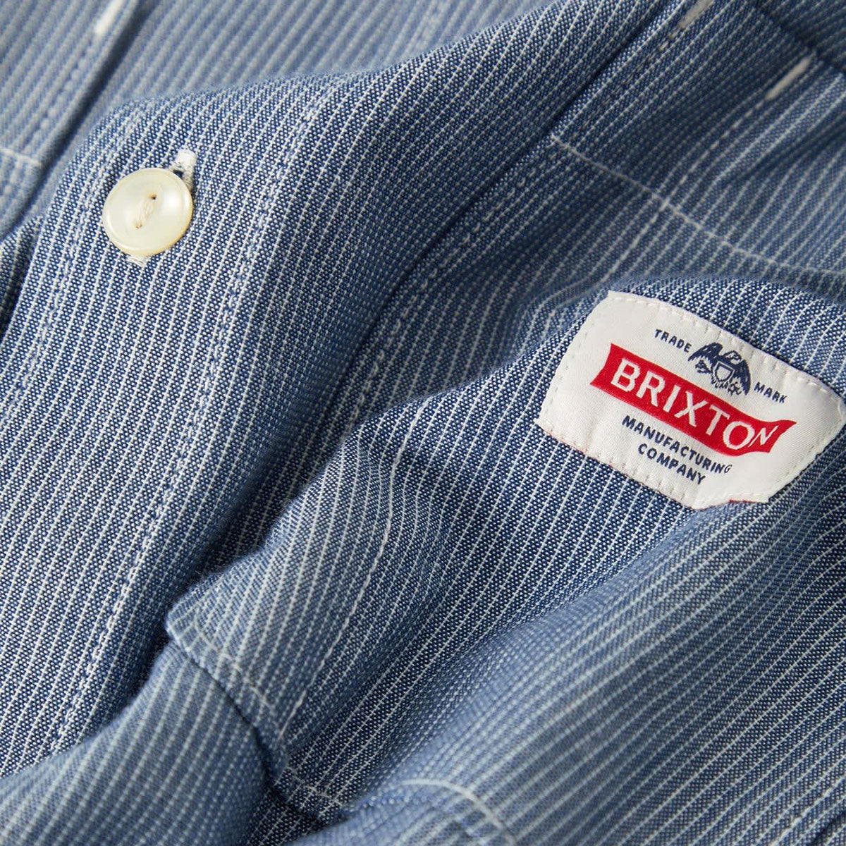 Brixton Trademark Long Sleeve Woven Shirt - Blue Chambray Micro Stripe image 5