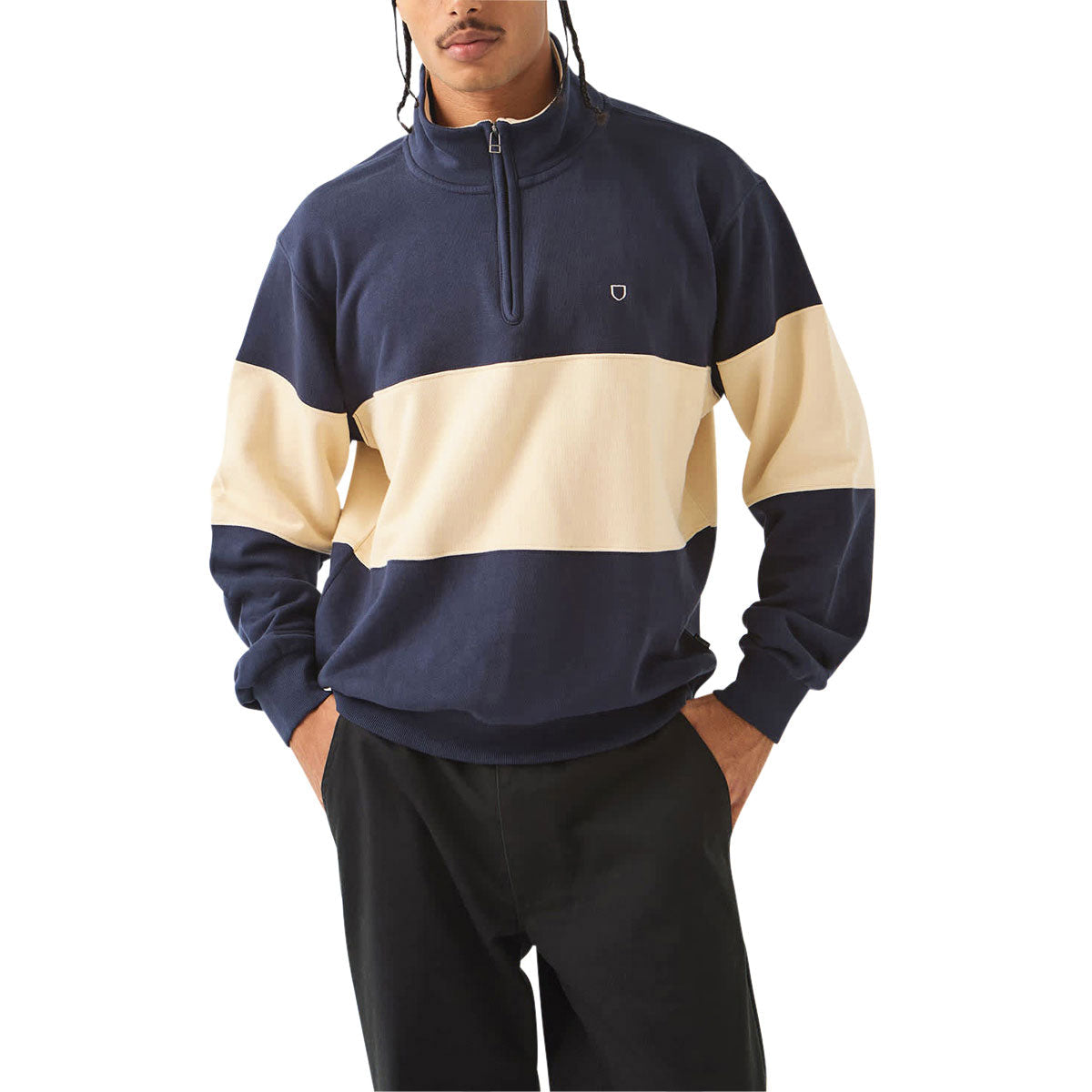 Brixton Danville Quarter Zip Fleece Sweatshirt - Navy/Whitecap image 2