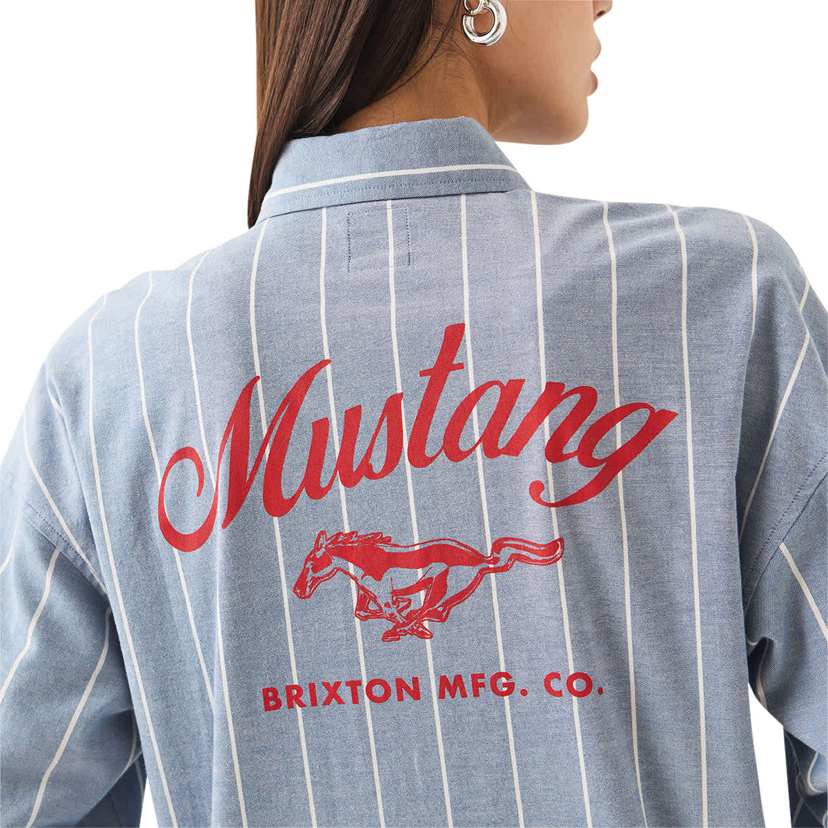 Brixton x Ford Mustang Sally Long Sleeve Shirt - Blue Chambray/Stripe image 4