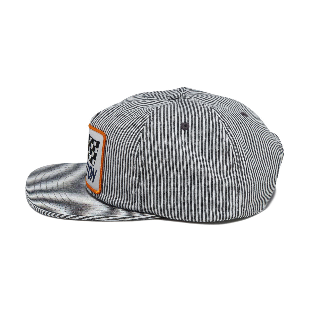 Brixton 76 Finish Line Snapback Hat - Navy/Off White Hickory Stripe image 3