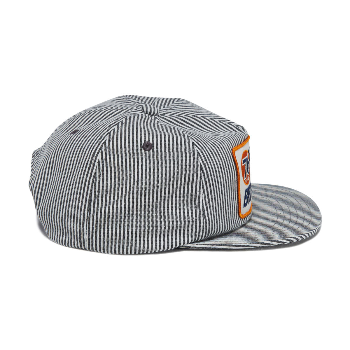 Brixton 76 Finish Line Snapback Hat - Navy/Off White Hickory Stripe image 4