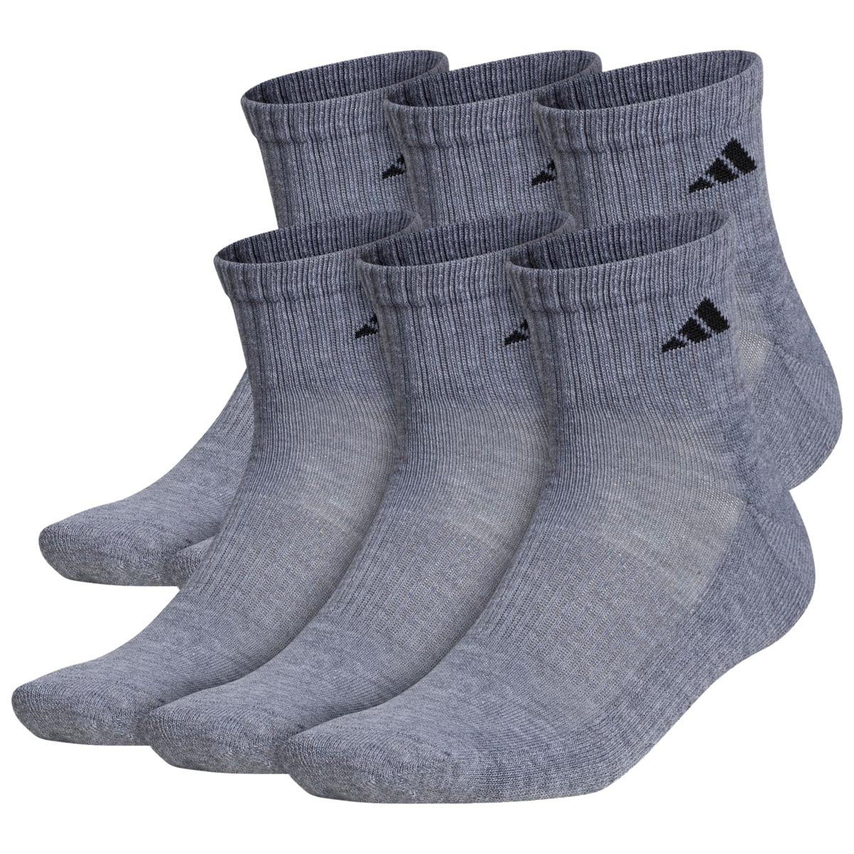 Adidas Athletic Cushioned 6 Pack Of Quarter Socks - Heather Grey/Black image 1