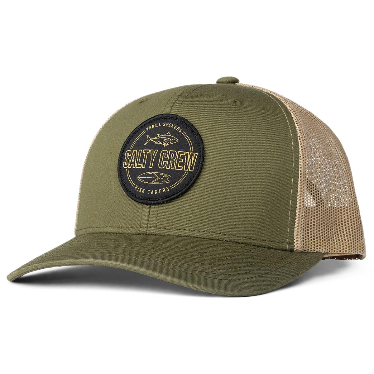 Salty Crew Outlined Retro Trucker Hat - Moss/Khaki image 1