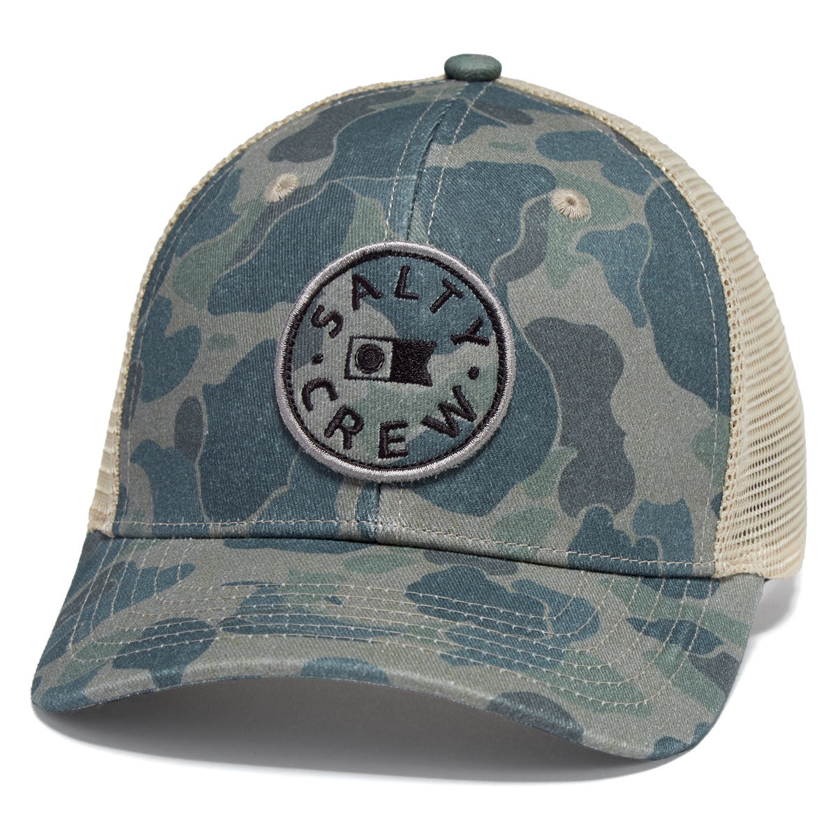 Salty Crew Watermark Retro Trucker Hat - Sand Camo image 1