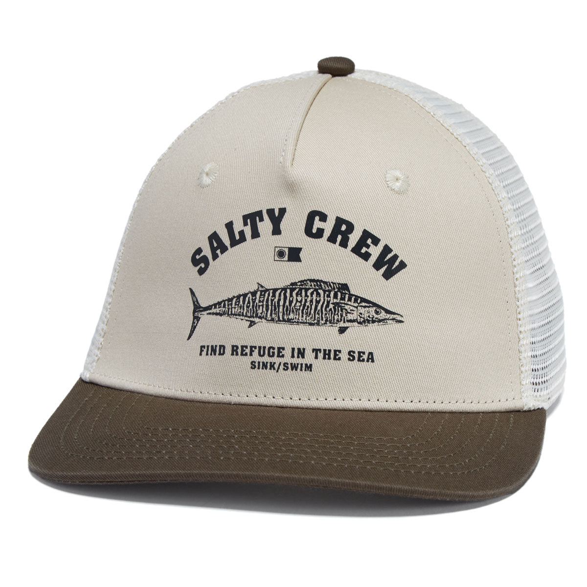 Salty Crew Wahoo Stamp Retro Trucker Hat - Oyster/Olive image 1