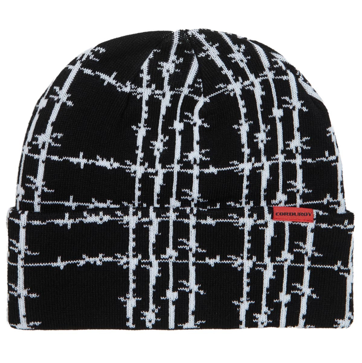 Corduroy Barbed Plaid Beanie - Black image 1