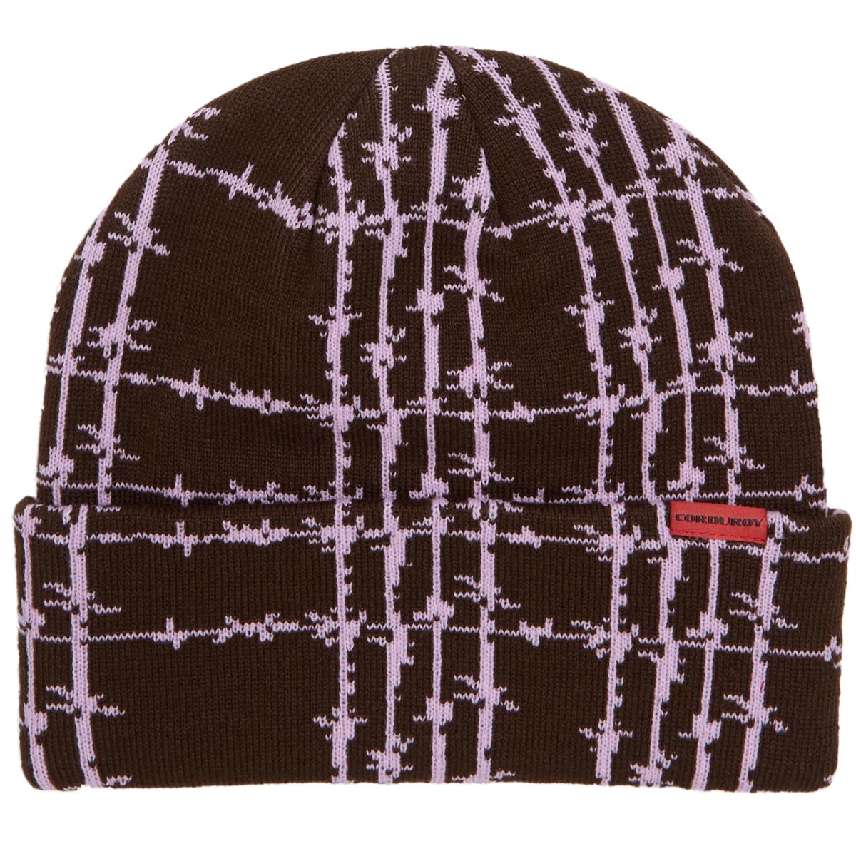 Corduroy Barbed Plaid Beanie - Brown image 1