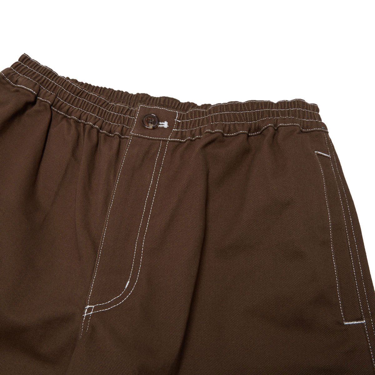 Metalwood Contrast Stitch Elastic Waist Shorts - Dark Chocolate image 3