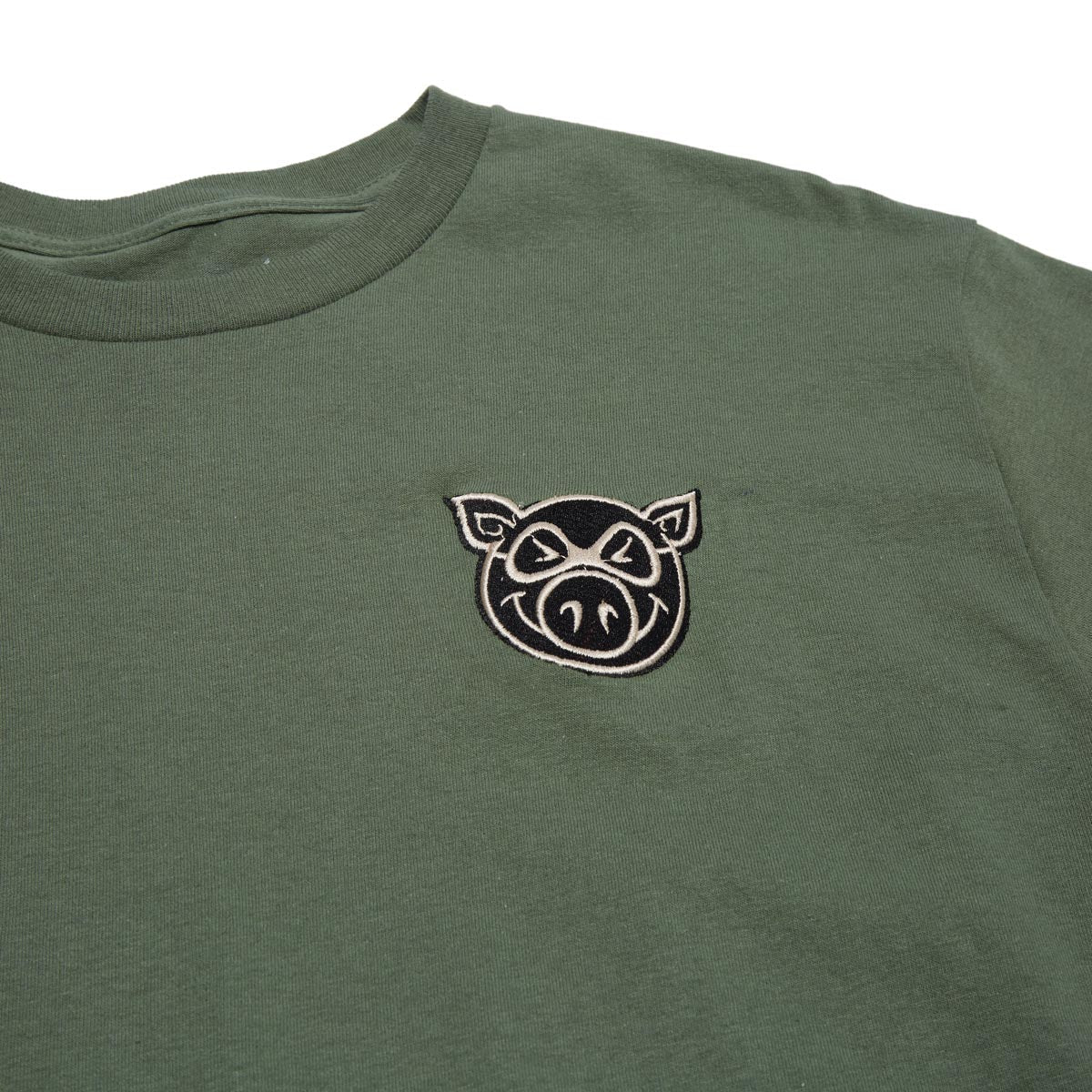 Pig Head Embroidery T-Shirt - Army image 2