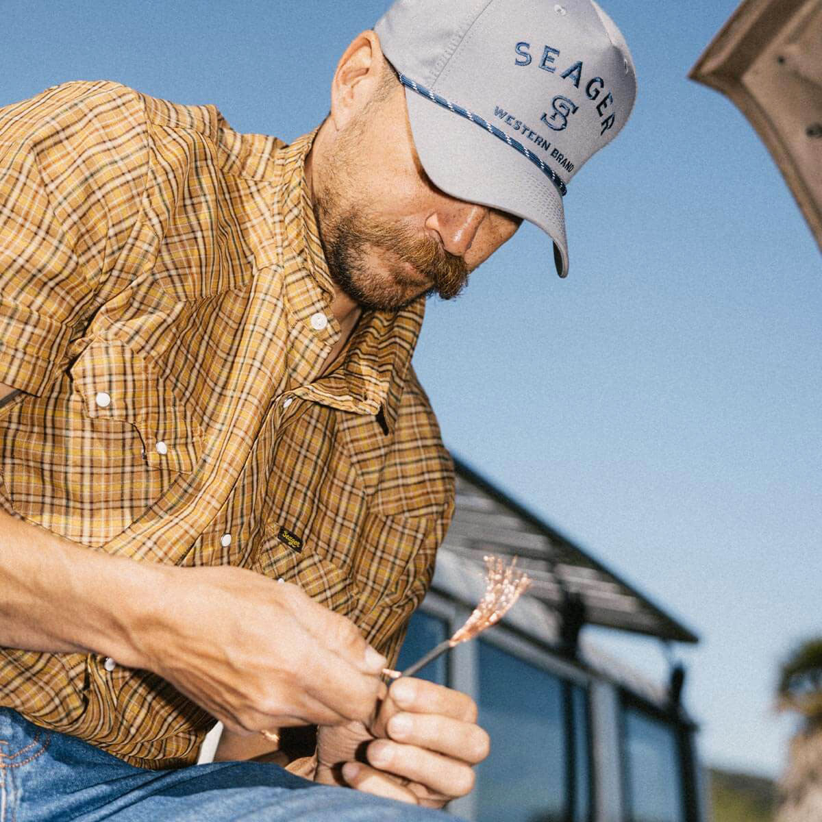 Seager Sawtoof Shirt - Gold Mini Check Plaid image 5