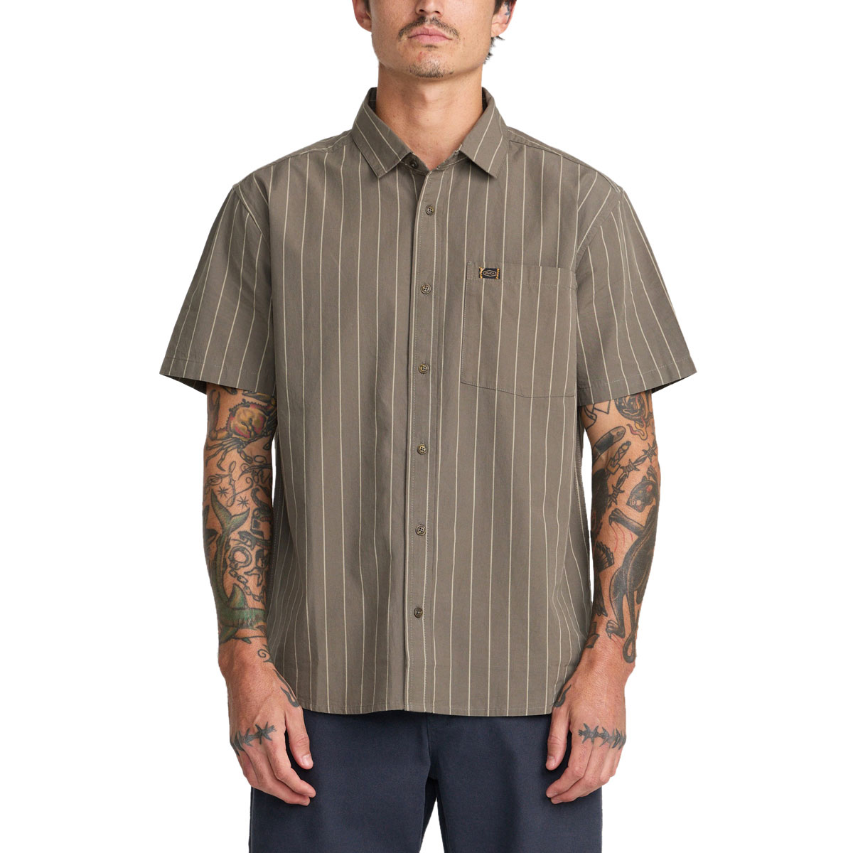 RVCA Dayshift Workwear Stripe Shirt - Mushroom image 1