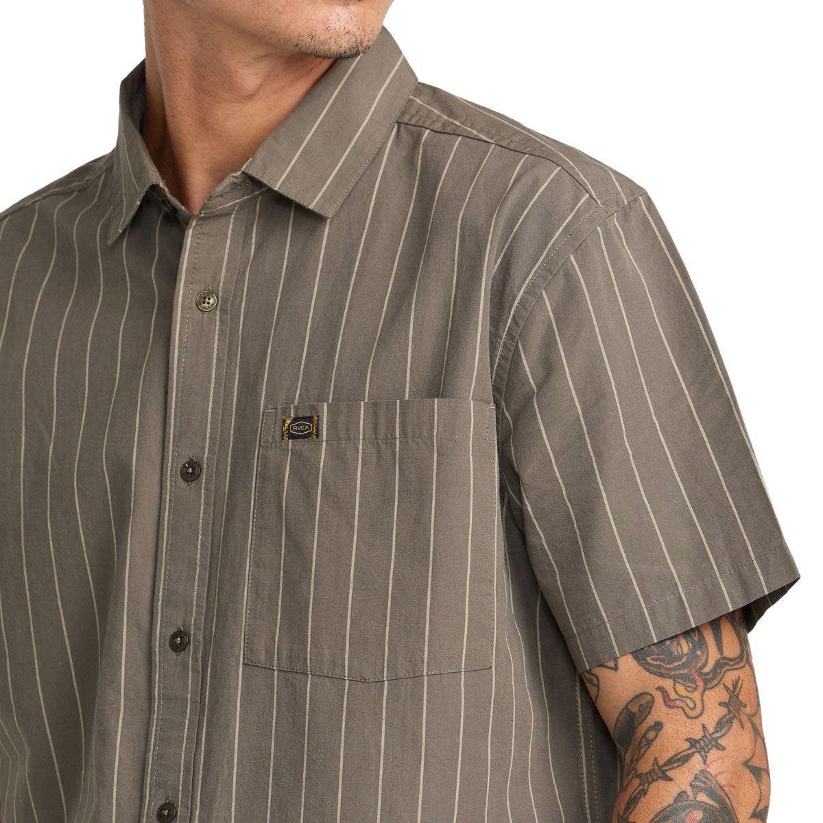 RVCA Dayshift Workwear Stripe Shirt - Mushroom image 3