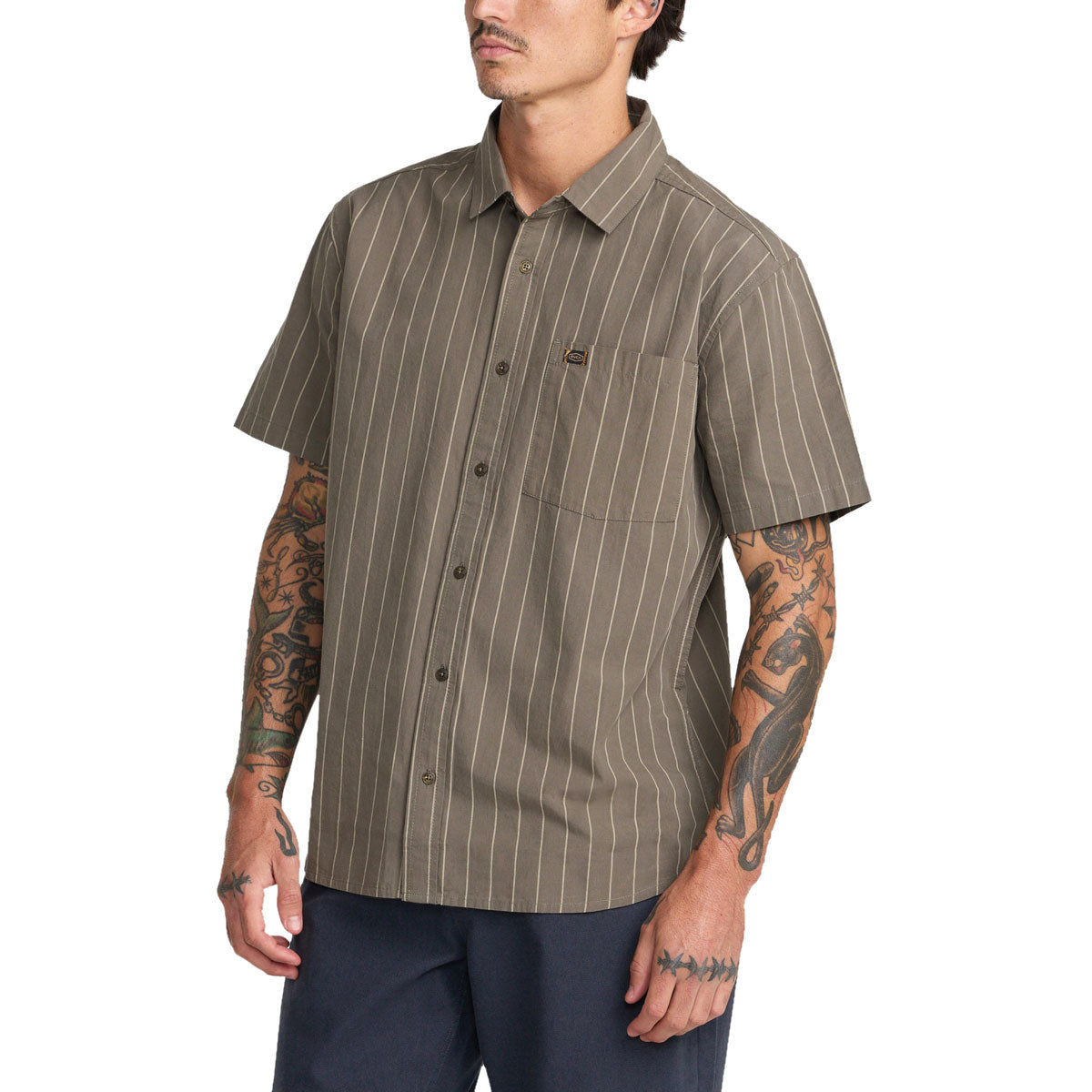 RVCA Dayshift Workwear Stripe Shirt - Mushroom image 4