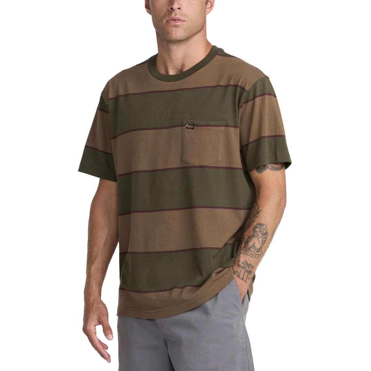 RVCA Dayshift Stripe Pocket T-Shirt - Fatigue image 4
