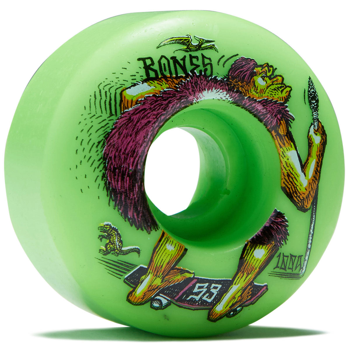 Bones NEONdrethal 100a V4 Wide Skateboard Wheels - Green - 53mm image 1