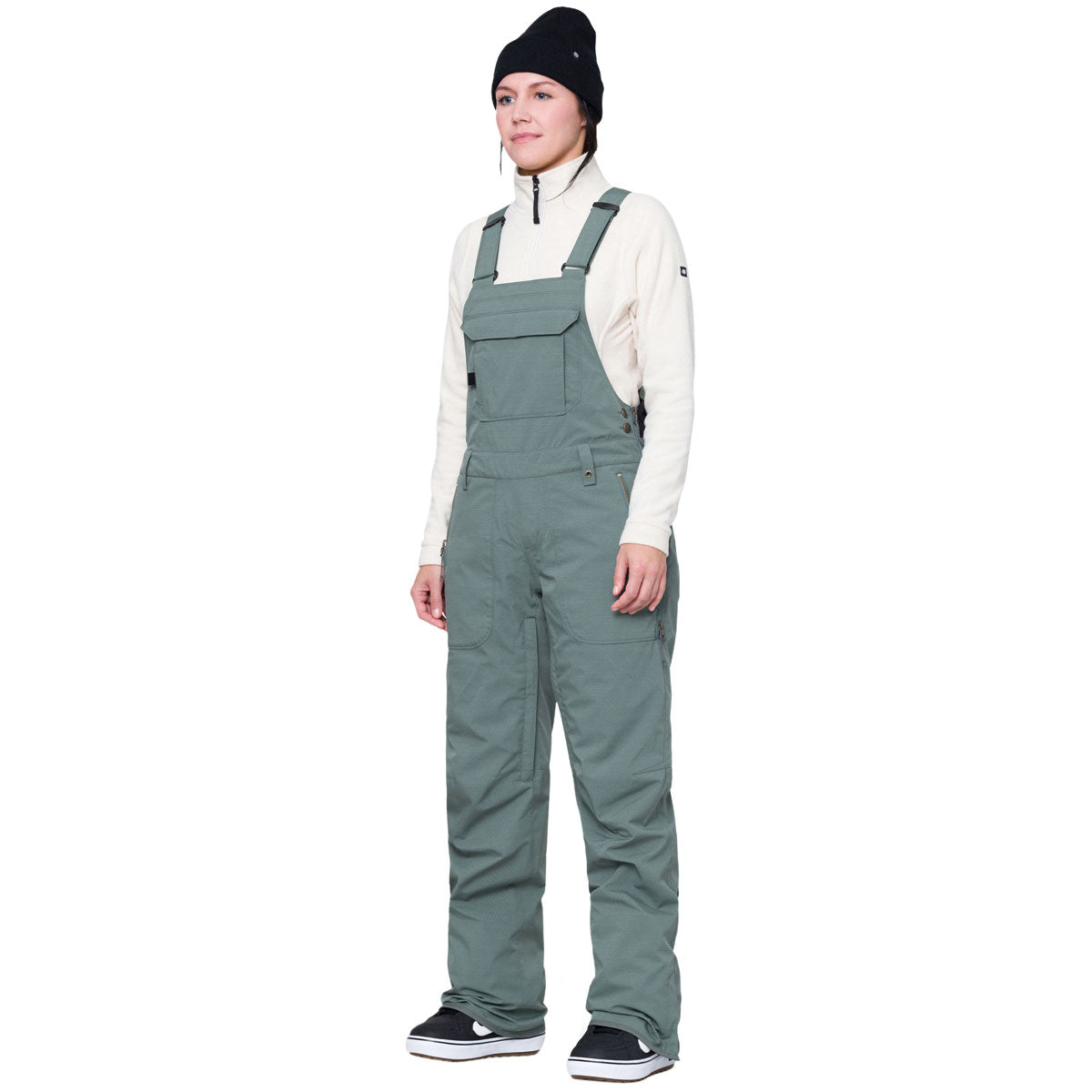 686 Womens Black Magic Insulated Bib Snowboard Pants - Cypress Green Geo Jacquard image 1