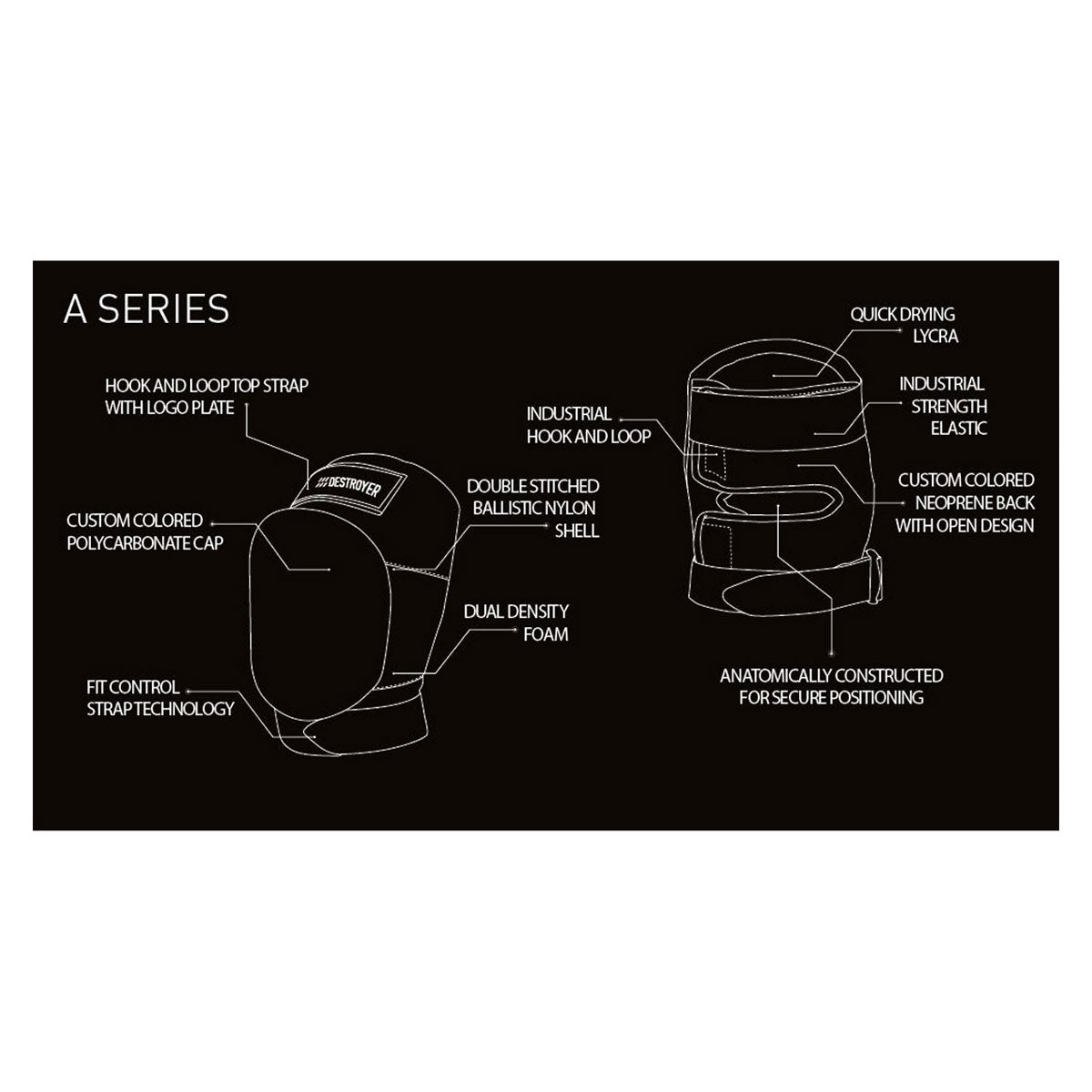 Destroyer A Series Knee Pads - Black/White image 5