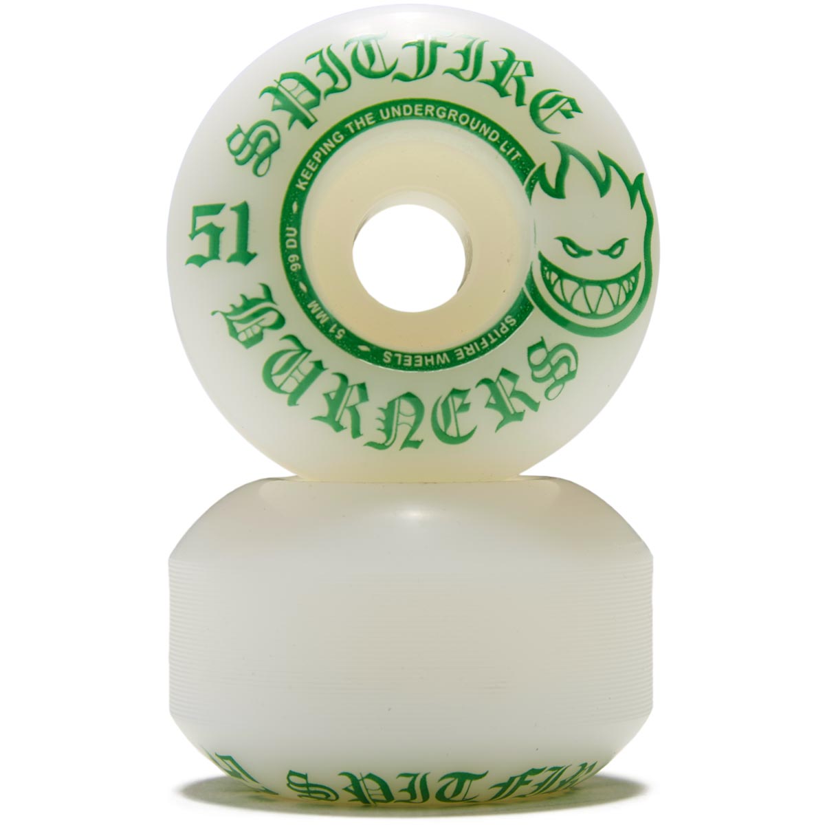 Spitfire 99du Burner Skateboard Wheels - White/Green - 51mm image 2