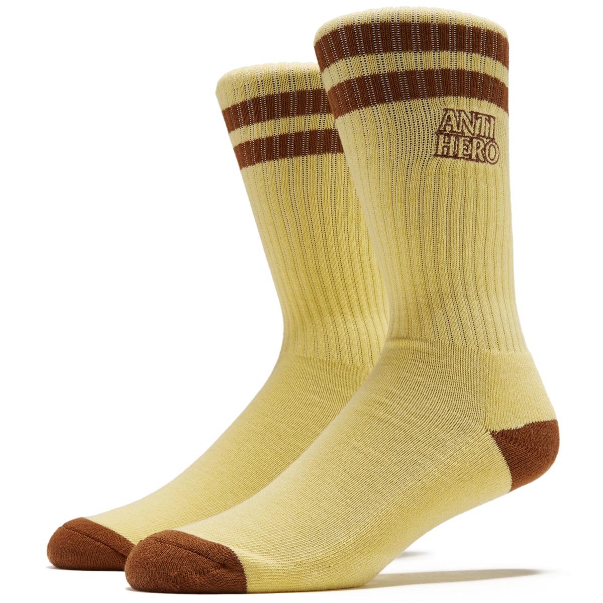 Anti-Hero Blackhero Outline Emb Socks - Pale Yellow/Brown image 1